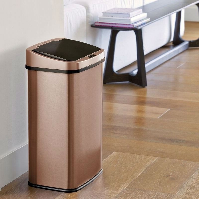 gold copper 13 gallon stainless steel kitchen trash can with motion sensor lid gold copper 13 gallon stainless steel kitchen trash can with motion sensor lid