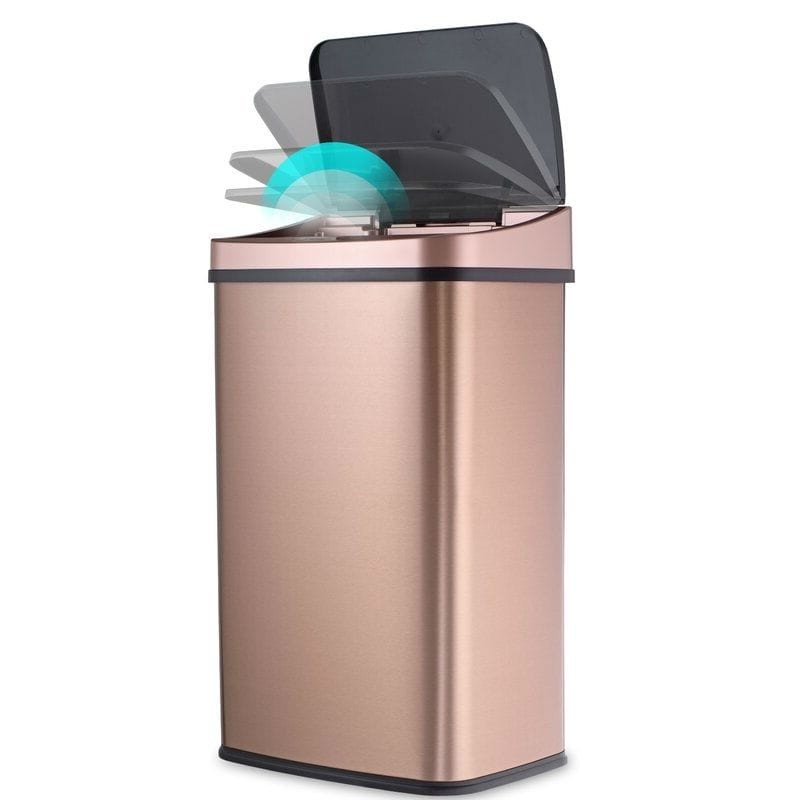 gold copper 13 gallon stainless steel kitchen trash can with motion sensor lid gold copper 13 gallon stainless steel kitchen trash can with motion sensor lid